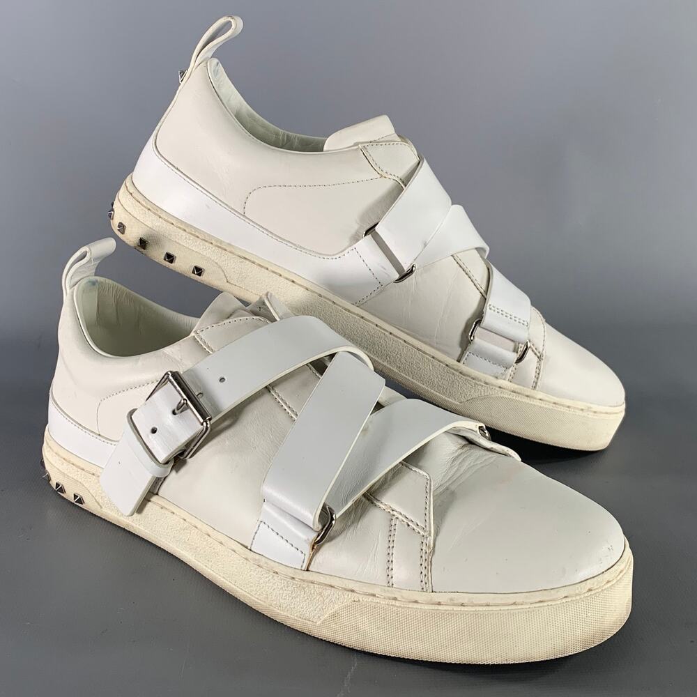 VALENTINO Size 9 White Studded Leather Strap Sneakers